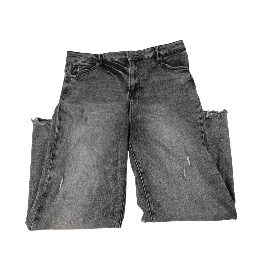 Risen Jeans Womens 1XL Charcoal Acid Wash Distressed Raw Hem Straight RDP5116X